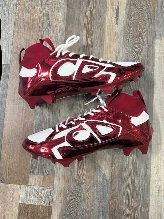 custom Adidas Adizero football cleats with a full chrome red