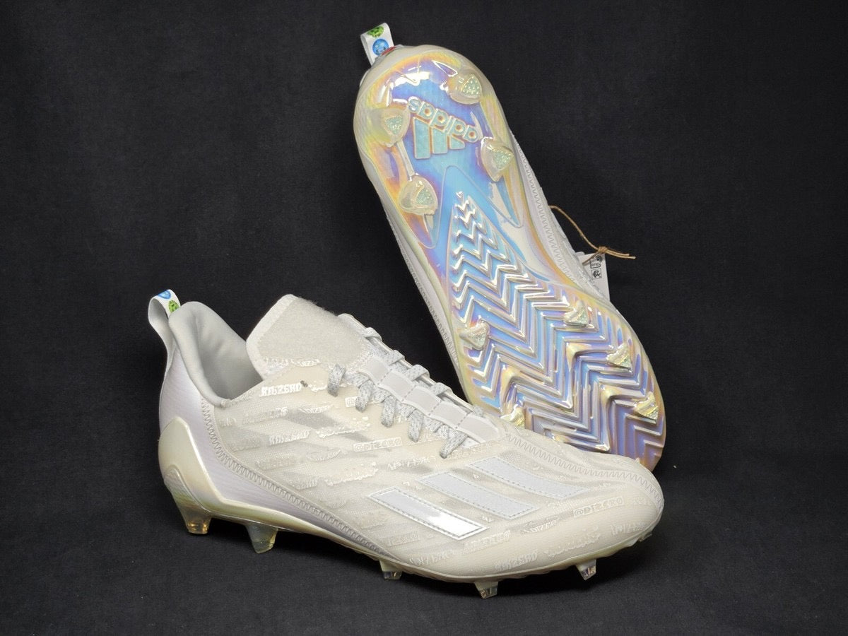 Adidas Adizero Electric II Exotic Speed football cleats in a special pearl white/iridescent colorway.